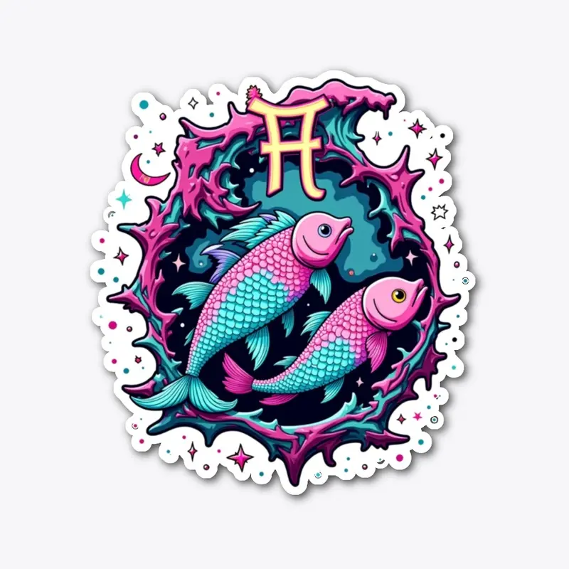 Pisces Zodiac Design - Cosmic Twin Fish